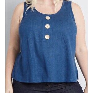 ModCloth Women's Size 2X Blue For Love of Buttons Sleeveless Tank